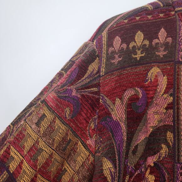 Coldwater Creek Burgundy Purple Fleur-de-lis Zip-up Tapestry Jacket Women's L - Picture 5 of 8